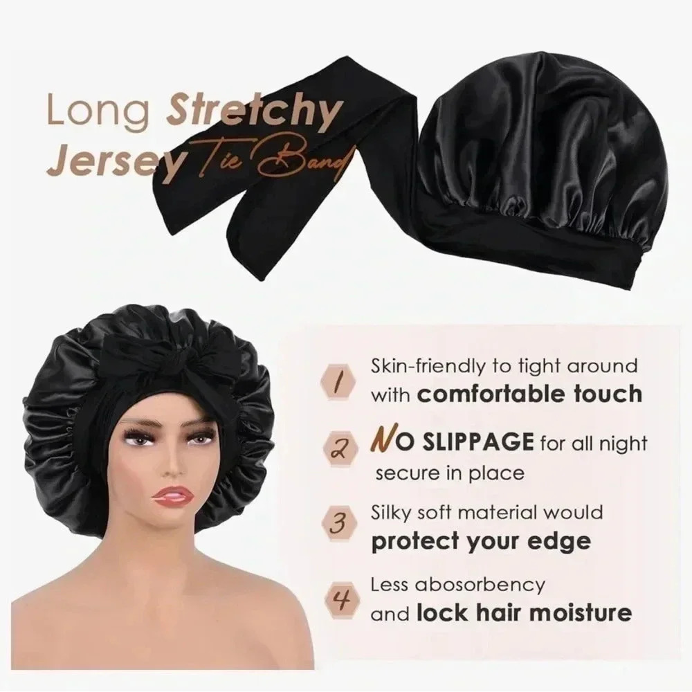 Satin Bonnet for Sleeping Hair Bonnet with Tie Band Head Wrap Bonnets - Picture 4 of 5